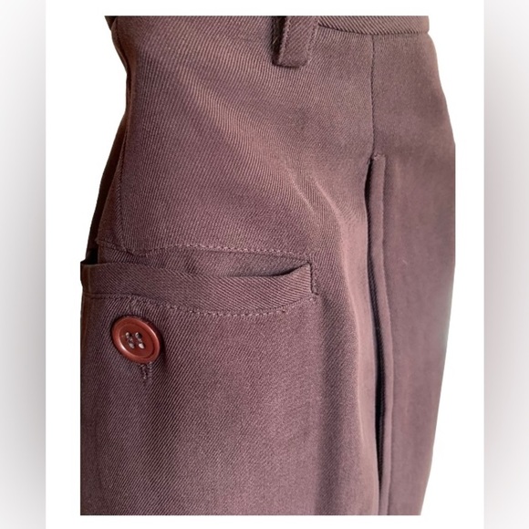 TROUSERS PANTS Vintage Hugo Buscati 100% Silk Twill Pleated Chocolate Brown NWT - Picture 5 of 5